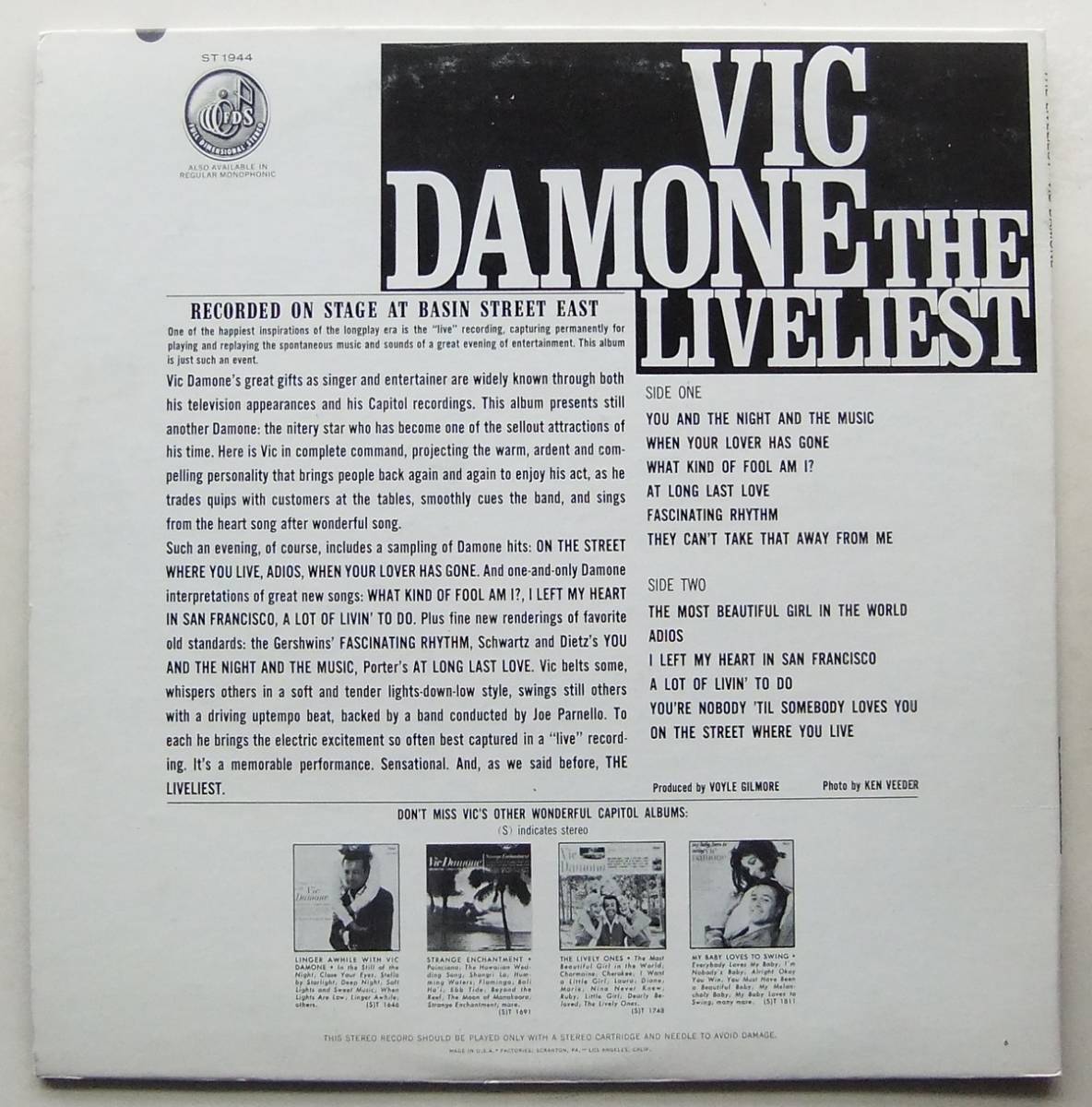 ◆ VIC DAMONE / The Liveliest ◆ Capitol ST 1944 (color) ◆_画像2
