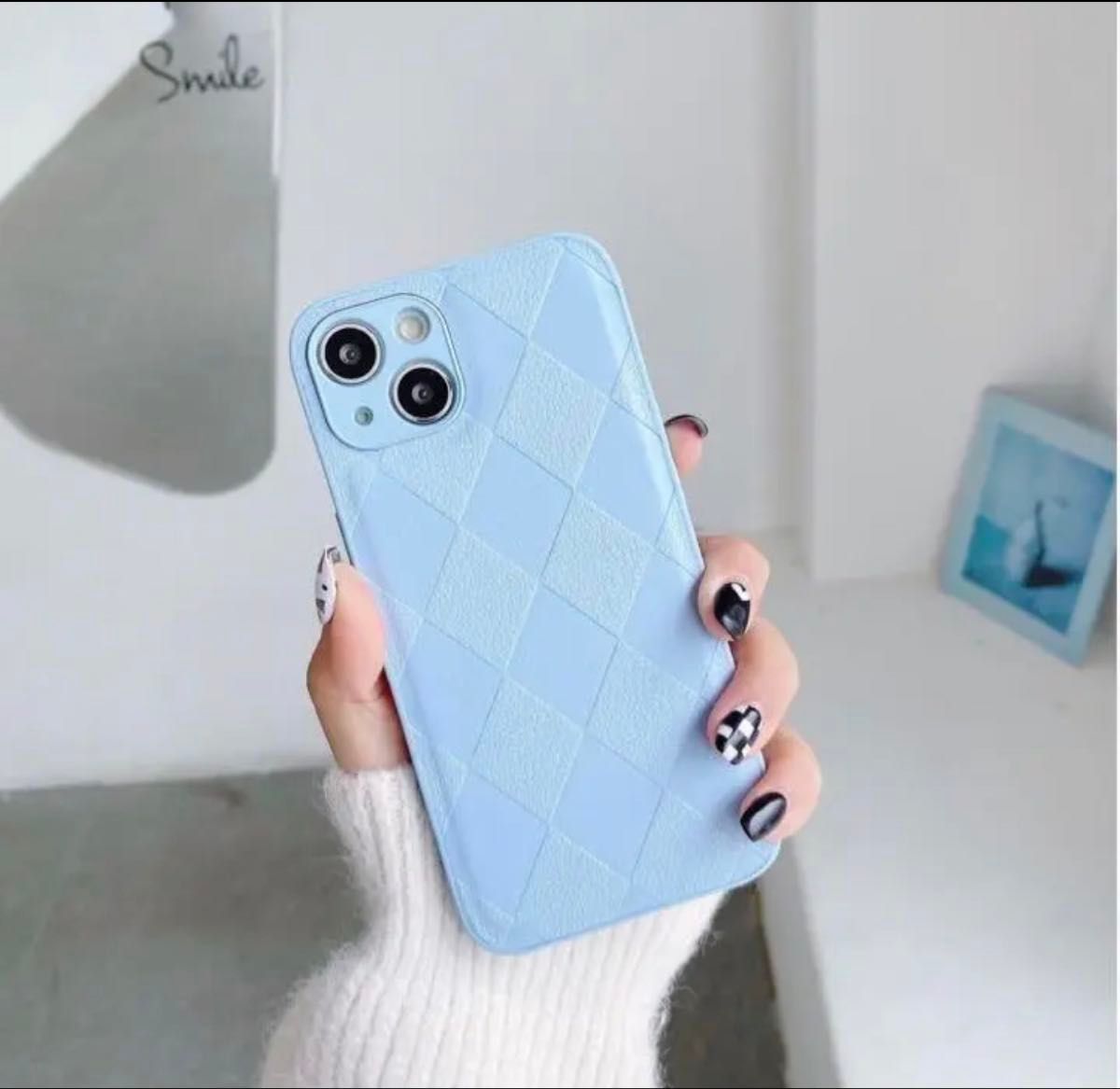 iPhone7 8 SE2 SE3ケース 水色 可愛い ひし形柄 レザー風 ソフト iPhone7 8 SE2 SE3ケース 水色 可愛い ひし形柄 レザー風 ソフト