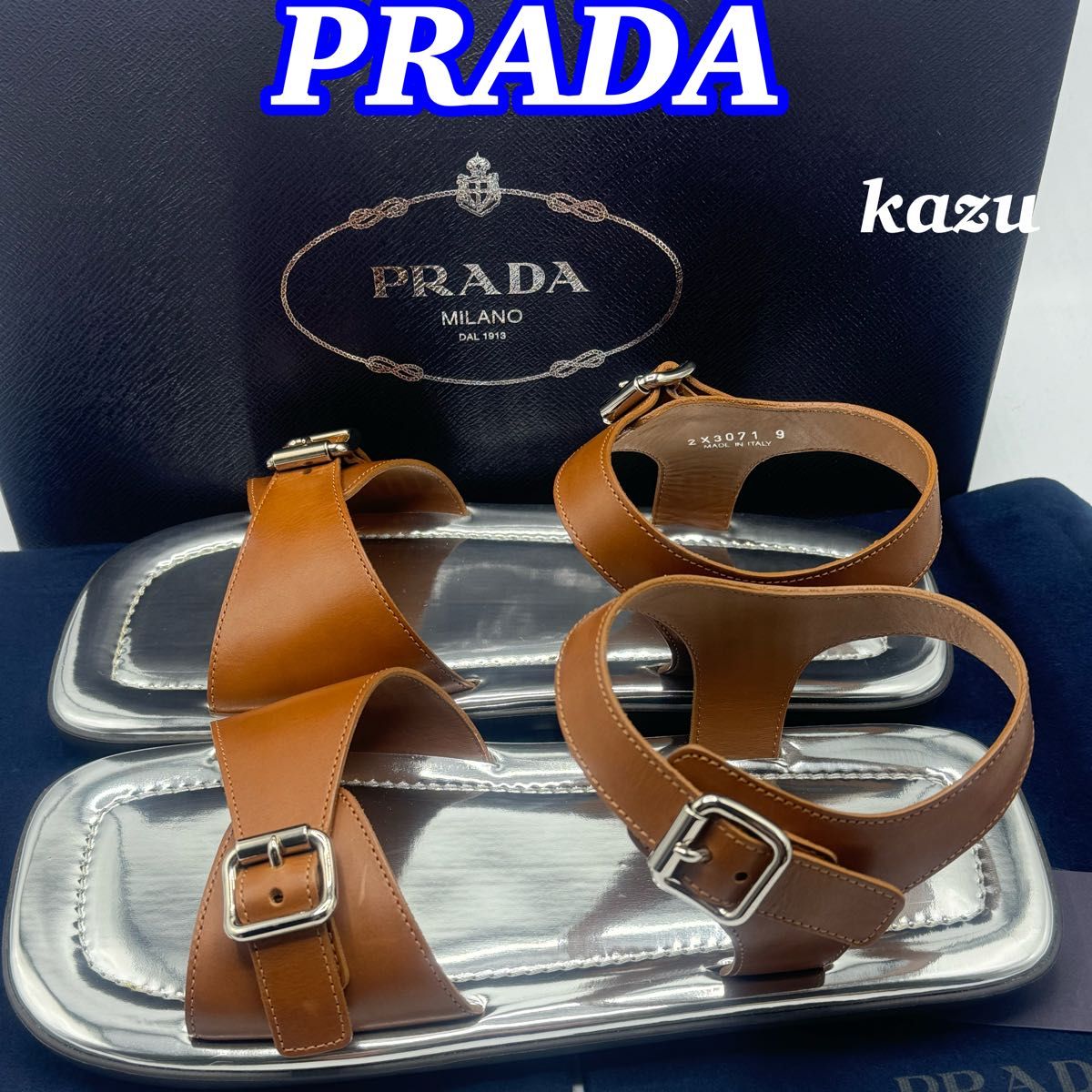 新品 PRADA プラダ サンダル レザー ストラップ ブラウン 新品 PRADA プラダ サンダル レザー ストラップ ブラウン