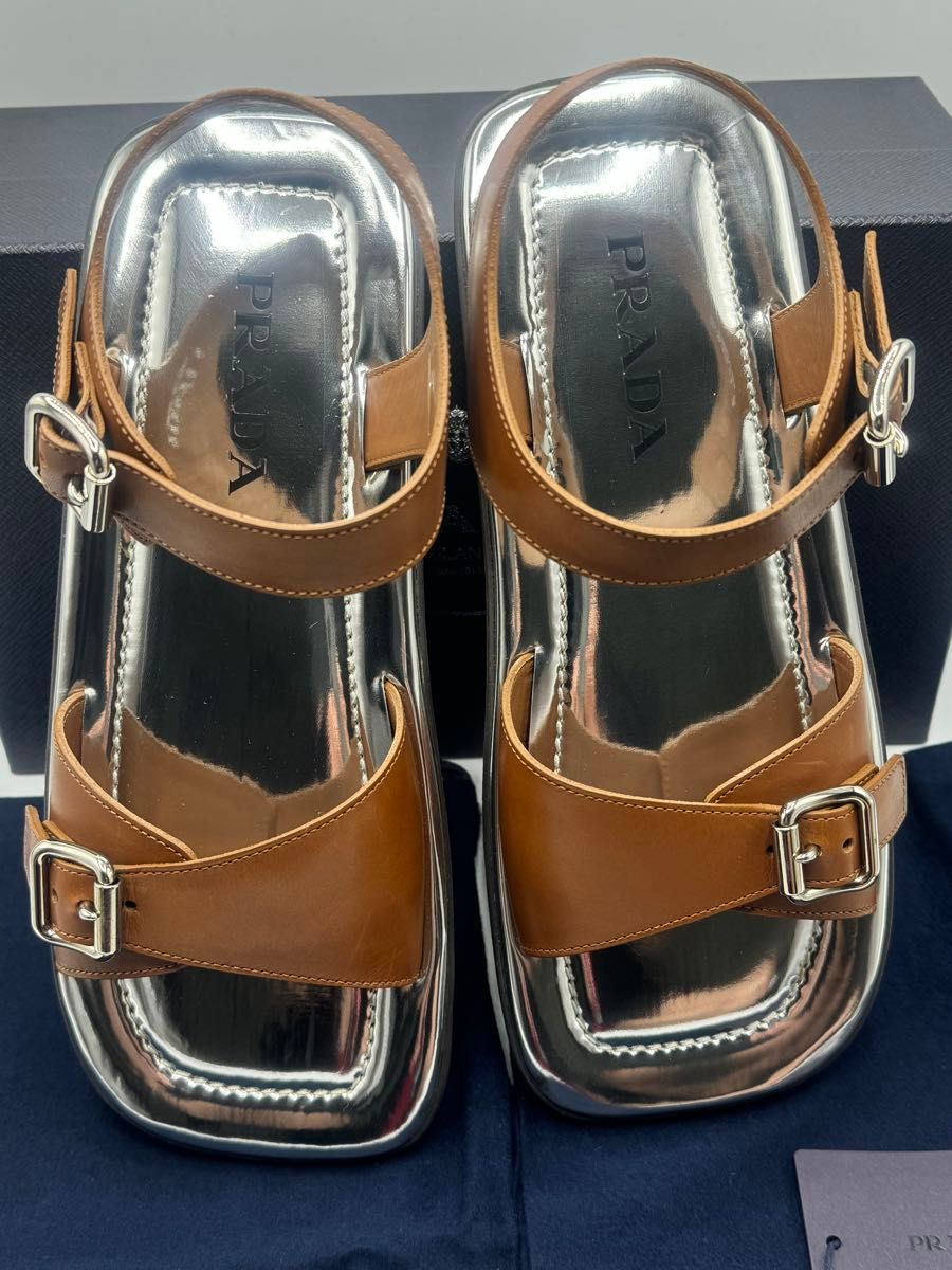 新品 PRADA プラダ サンダル レザー ストラップ ブラウン 新品 PRADA プラダ サンダル レザー ストラップ ブラウン