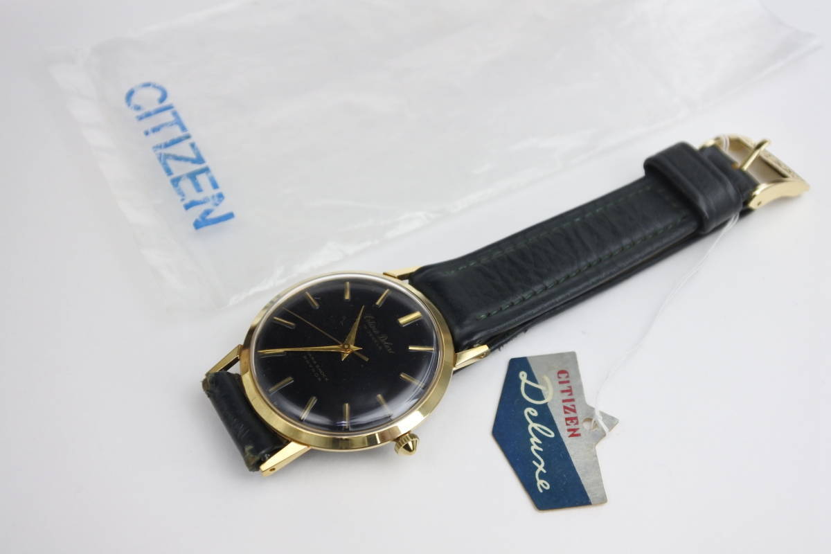 当時日本一薄型国産最高級機種＊１９５０年代頃製CITIZEN DELUXE 19石　PARA SHOCK PHYNOX　手巻紳士腕時計　お洒落黒文字盤　奇跡未使用品_画像9