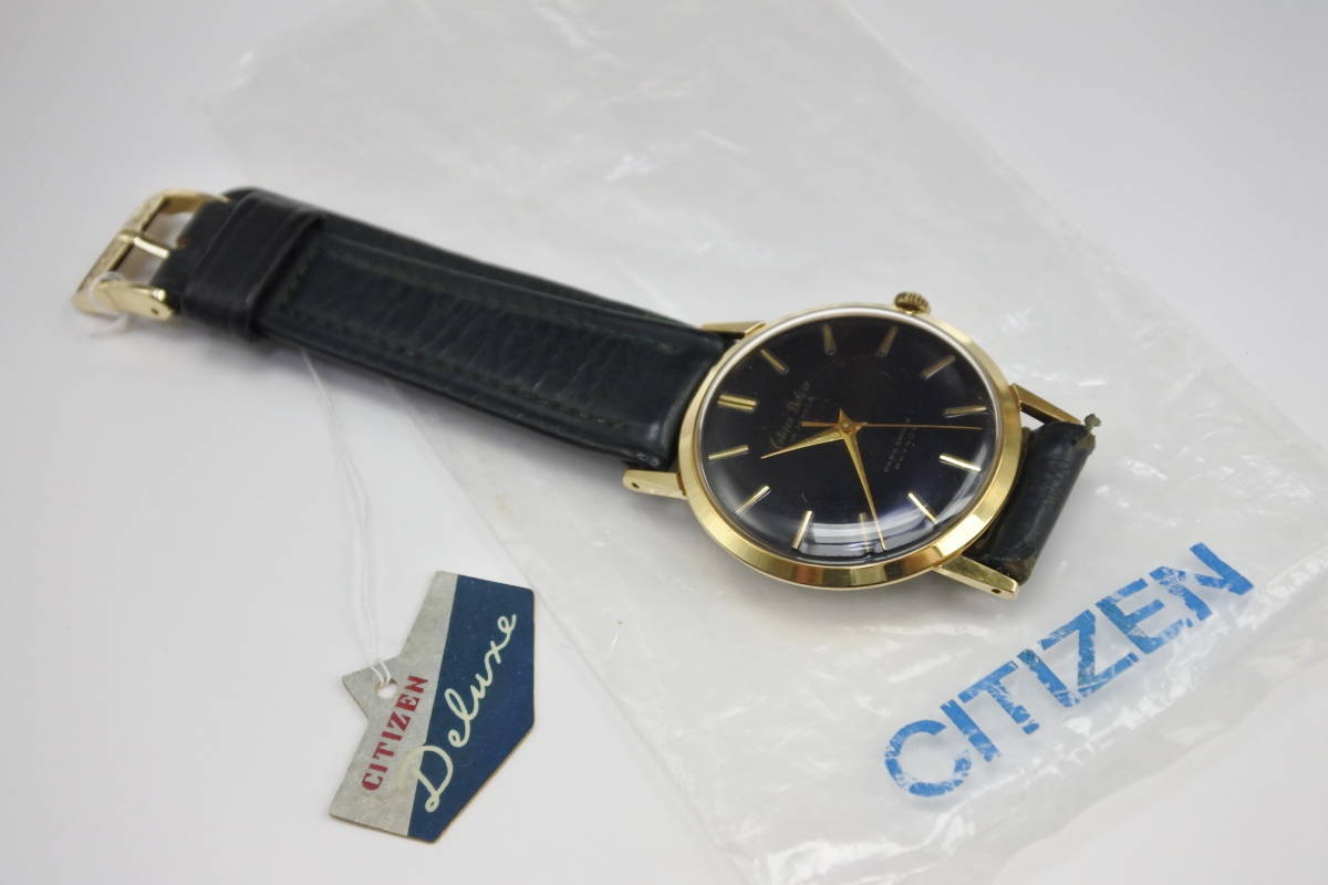 当時日本一薄型国産最高級機種＊１９５０年代頃製CITIZEN DELUXE 19石　PARA SHOCK PHYNOX　手巻紳士腕時計　お洒落黒文字盤　奇跡未使用品_画像10