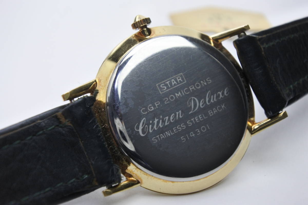 当時日本一薄型国産最高級機種＊１９５０年代頃製CITIZEN DELUXE 19石　PARA SHOCK PHYNOX　手巻紳士腕時計　お洒落黒文字盤　奇跡未使用品_画像3