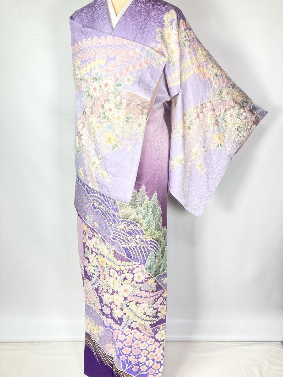 翠山工房 辻が花 絞り 銀通し 希少品 訪問着 袷 正絹 紫 翠山工房 辻が花 絞り 銀通し 希少品 訪問着 袷 正絹 紫