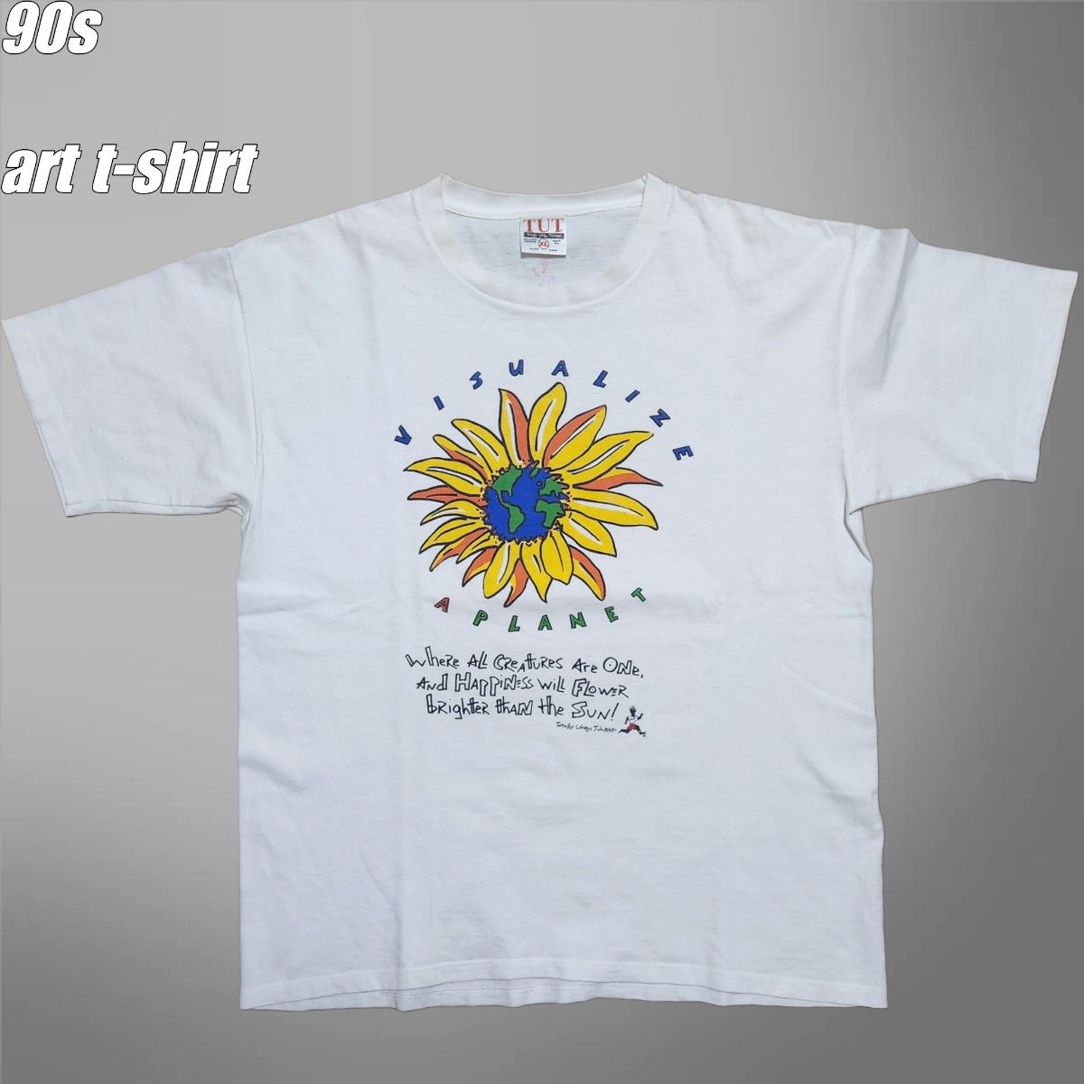 90s Sun flower ひまわり アートTシャツ USA製 ホワイト サイズ 90s Sun flower ひまわり アートTシャツ USA製 ホワイト サイズ