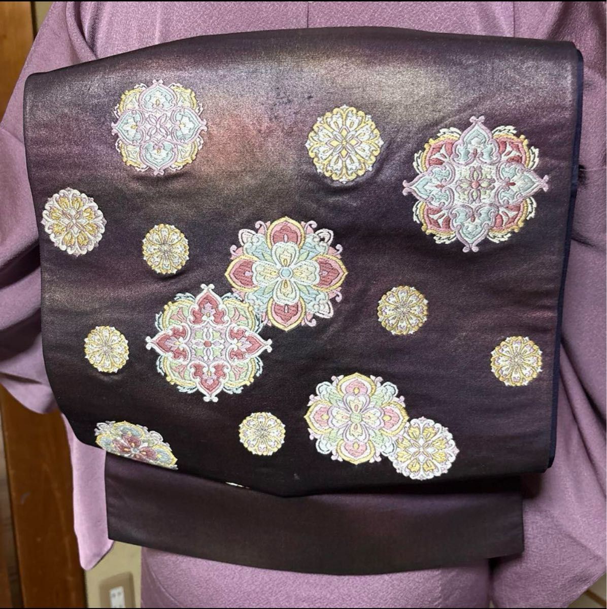 正絹縮緬紋付汕頭刺繍訪問着フルセット4点 美品着物+特選帯+ 正絹縮緬紋付汕頭刺繍訪問着フルセット4点 美品着物+特選帯+