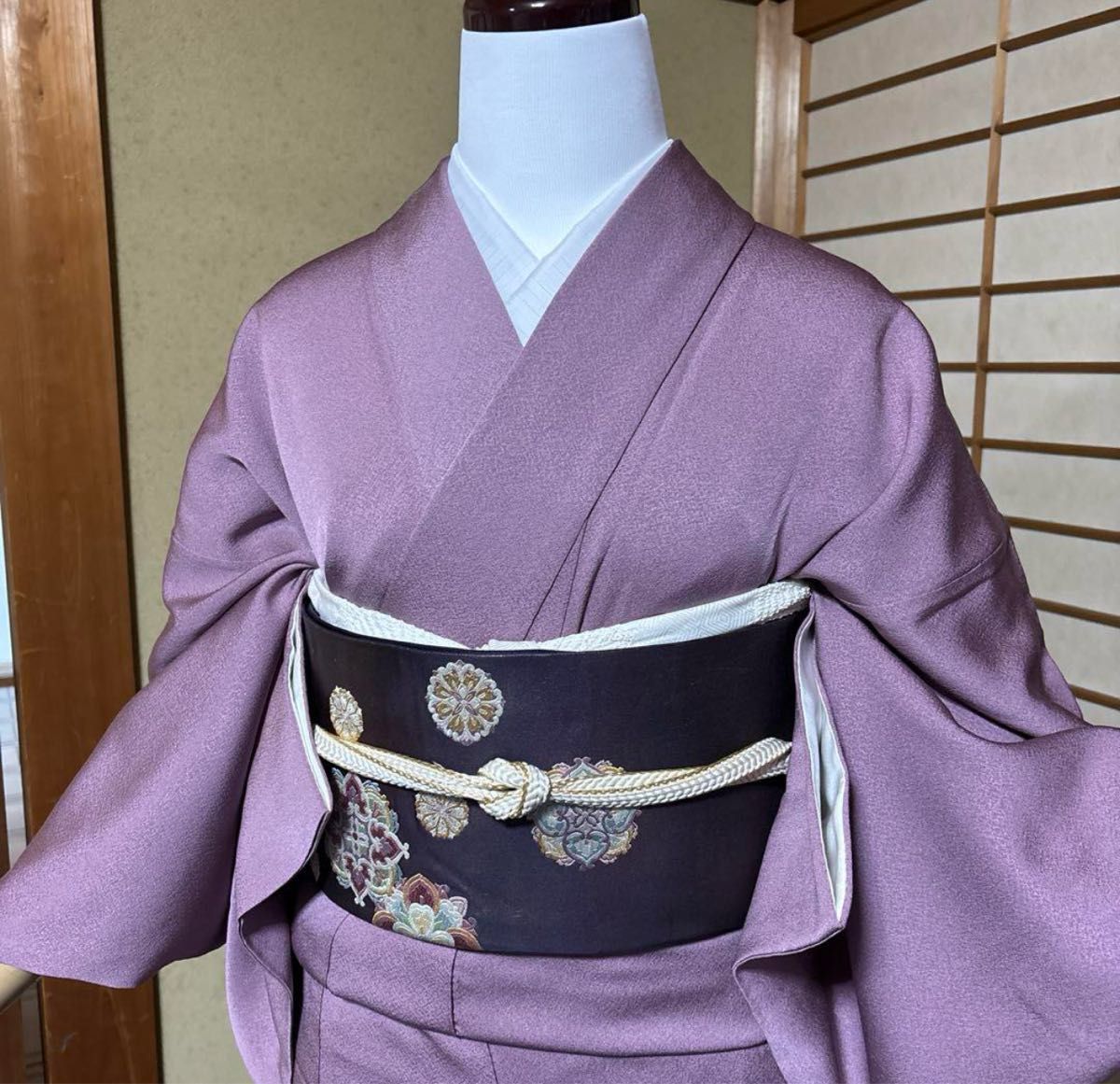 正絹縮緬紋付汕頭刺繍訪問着フルセット4点 美品着物+特選帯+ 正絹縮緬紋付汕頭刺繍訪問着フルセット4点 美品着物+特選帯+