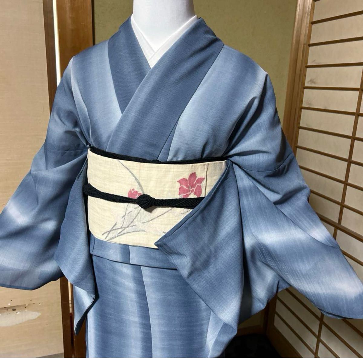 洗える紗紬風小紋フルセット4点 美品着物+夏麻名古屋帯+夏 洗える紗紬風小紋フルセット4点 美品着物+夏麻名古屋帯+夏