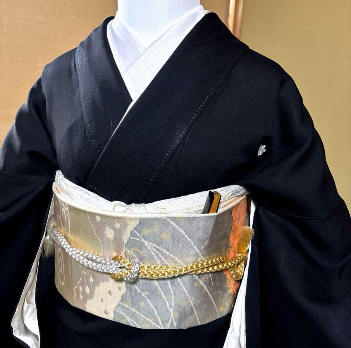 正絹5つ紋黒留袖フルセット5点 美品着物+特選帯+帯締め+帯揚げ+ 正絹5つ紋黒留袖フルセット5点 美品着物+特選帯+帯締め+帯揚げ+