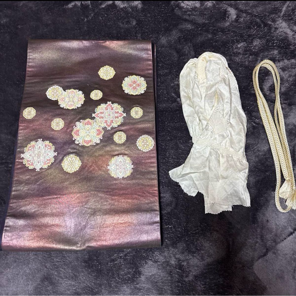 正絹縮緬紋付汕頭刺繍訪問着フルセット4点 美品着物+特選帯+ 正絹縮緬紋付汕頭刺繍訪問着フルセット4点 美品着物+特選帯+