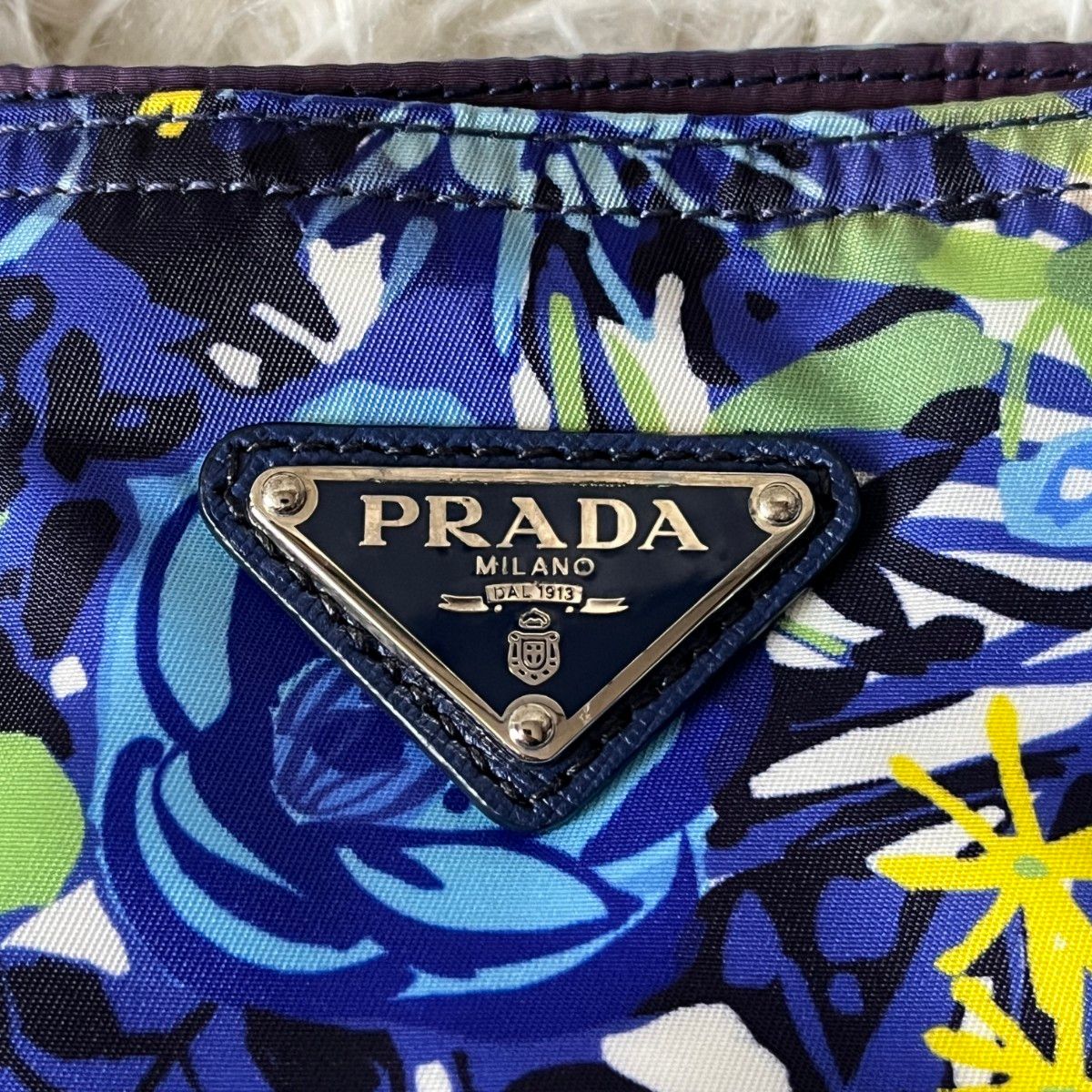 PRADA プラダ フラワー 三角ロゴ 花柄 ハンドバッグ ナイロン
