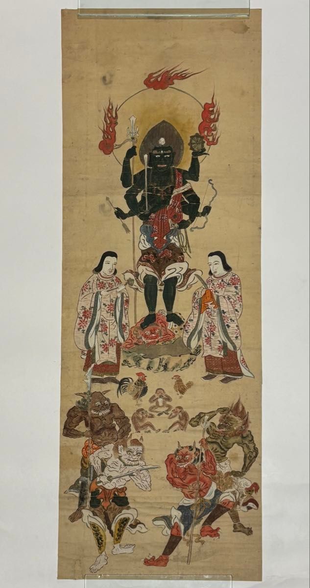 大型彩色木版画 青面金剛像」木版刷 1枚|和本古典籍江戸時代仏教 大型彩色木版画 青面金剛像」木版刷 1枚|和本古典籍江戸時代仏教
