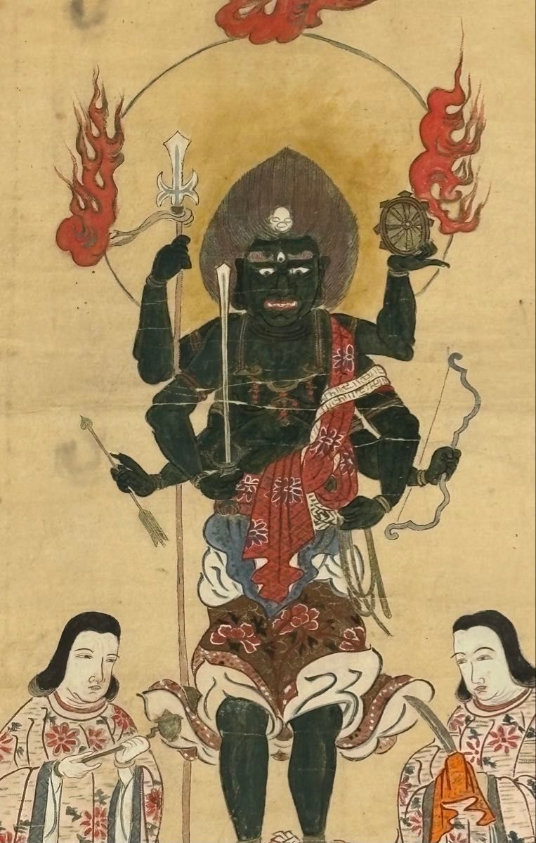 大型彩色木版画 青面金剛像」木版刷 1枚|和本古典籍江戸時代仏教 大型彩色木版画 青面金剛像」木版刷 1枚|和本古典籍江戸時代仏教
