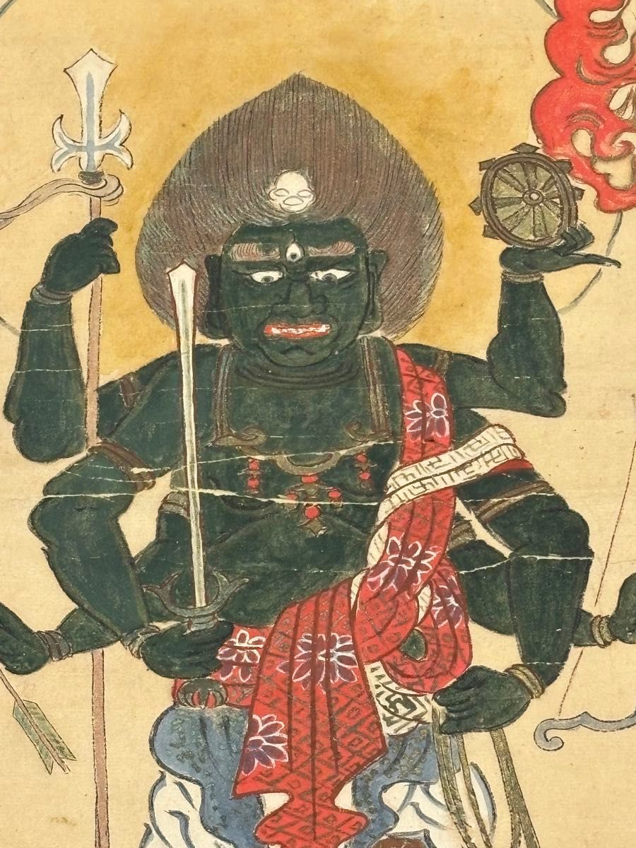 大型彩色木版画 青面金剛像」木版刷 1枚|和本古典籍江戸時代仏教 大型彩色木版画 青面金剛像」木版刷 1枚|和本古典籍江戸時代仏教