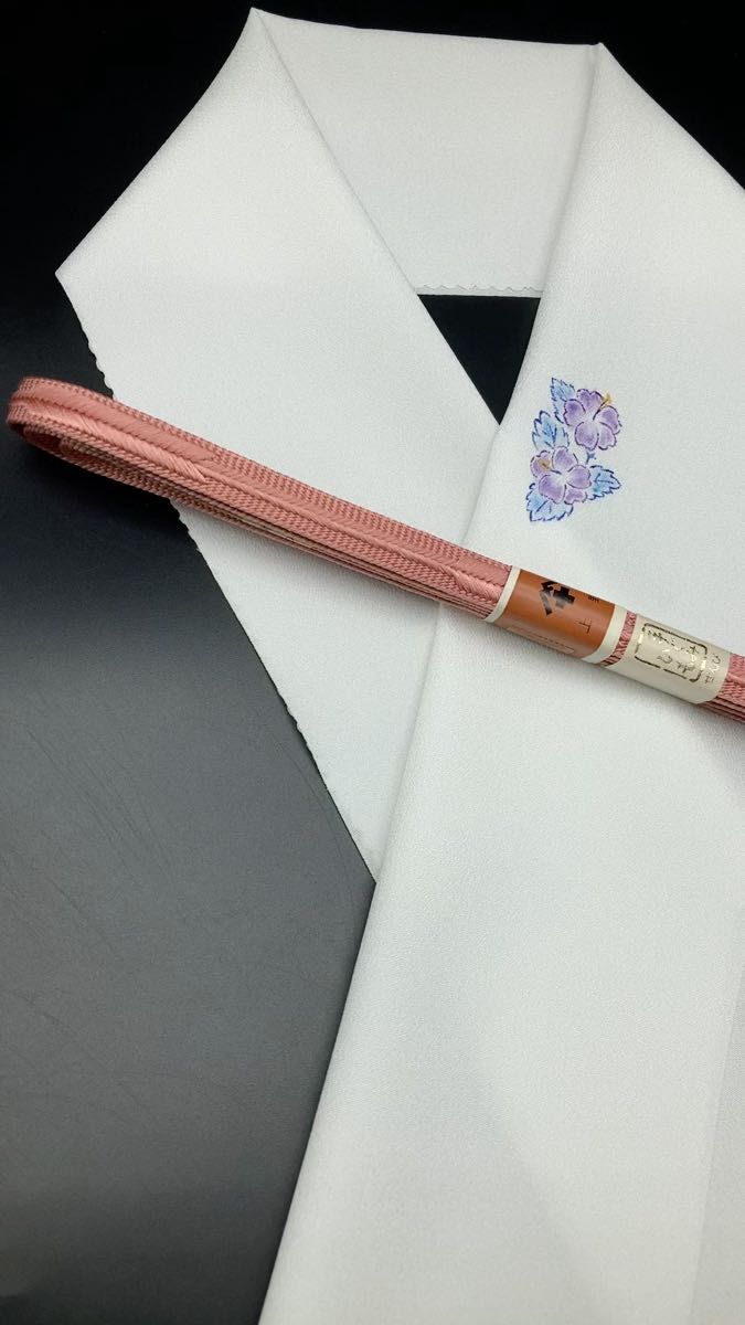 1407半襟・化繊 手書きイラスト 絹帯締め(未使用) 既製品 お出かけ