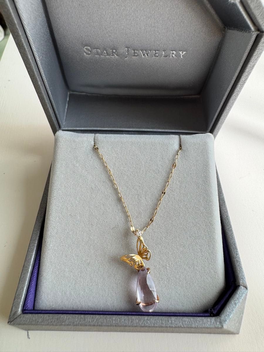 STAR JEWELRY K10 アメジスト×クォーツ バタフライネックレス STAR JEWELRY K10 アメジスト×クォーツ バタフライネックレス