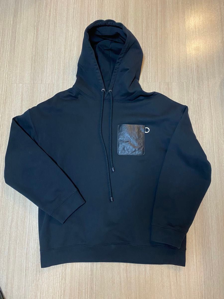 LOEWE ロエベ アナグラム レザーパッチ パーカー L ブラック 黒 LOEWE ロエベ アナグラム レザーパッチ パーカー L ブラック 黒
