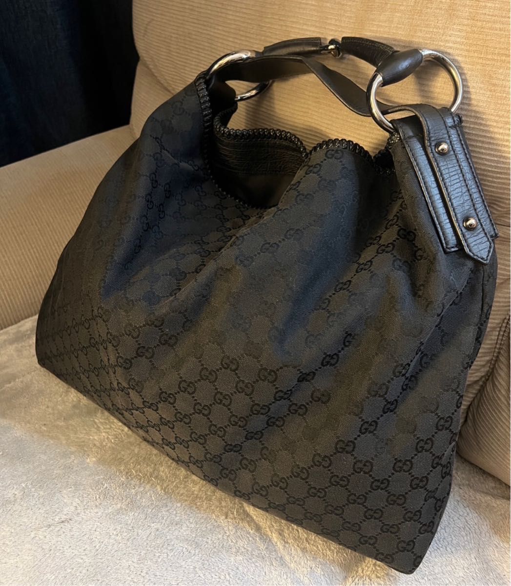 GUCCI ホースビット トートバッグ GGキャンバス ブラック 総柄 GUCCI ホースビット トートバッグ GGキャンバス ブラック 総柄