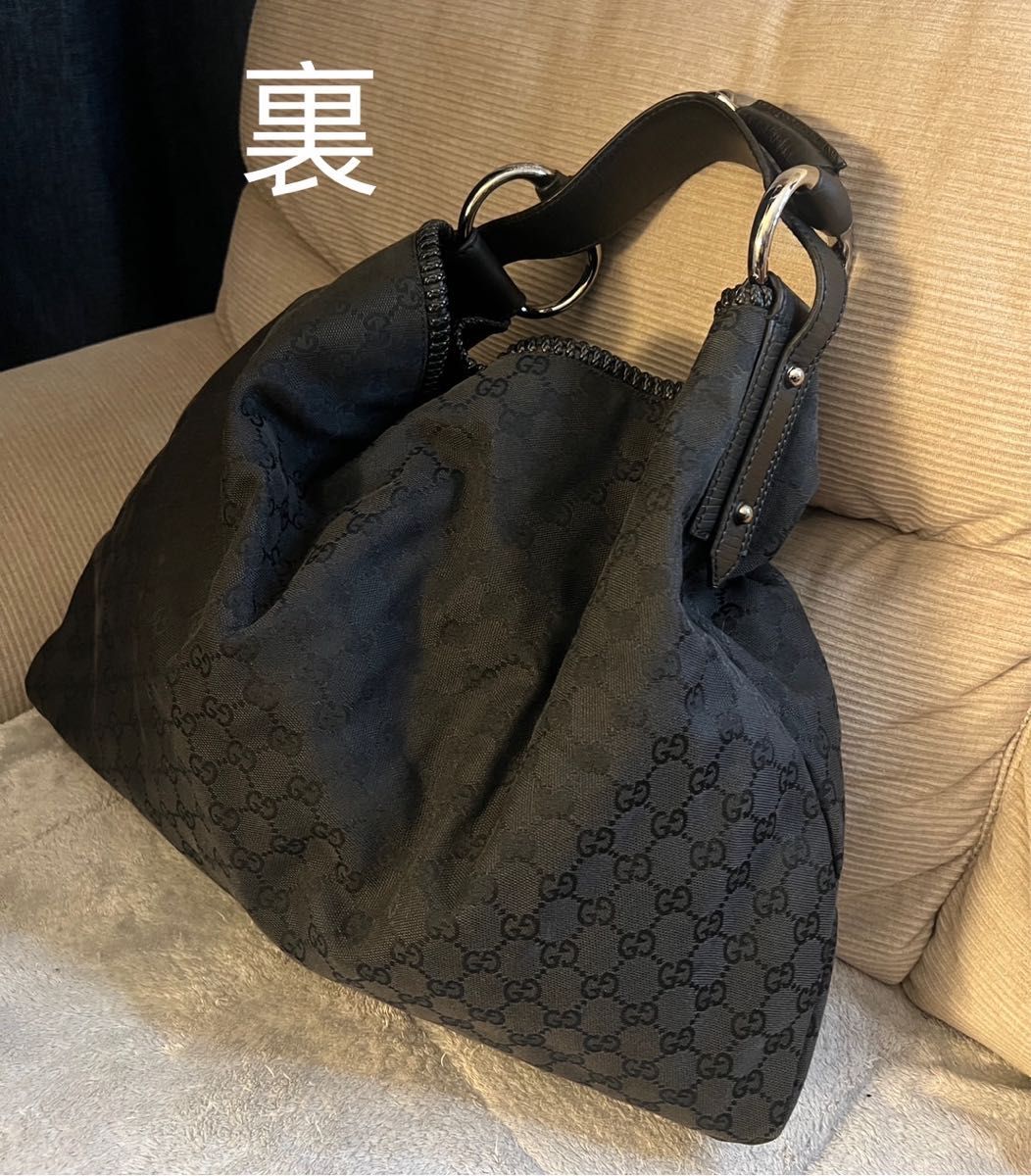 GUCCI ホースビット トートバッグ GGキャンバス ブラック 総柄 GUCCI ホースビット トートバッグ GGキャンバス ブラック 総柄