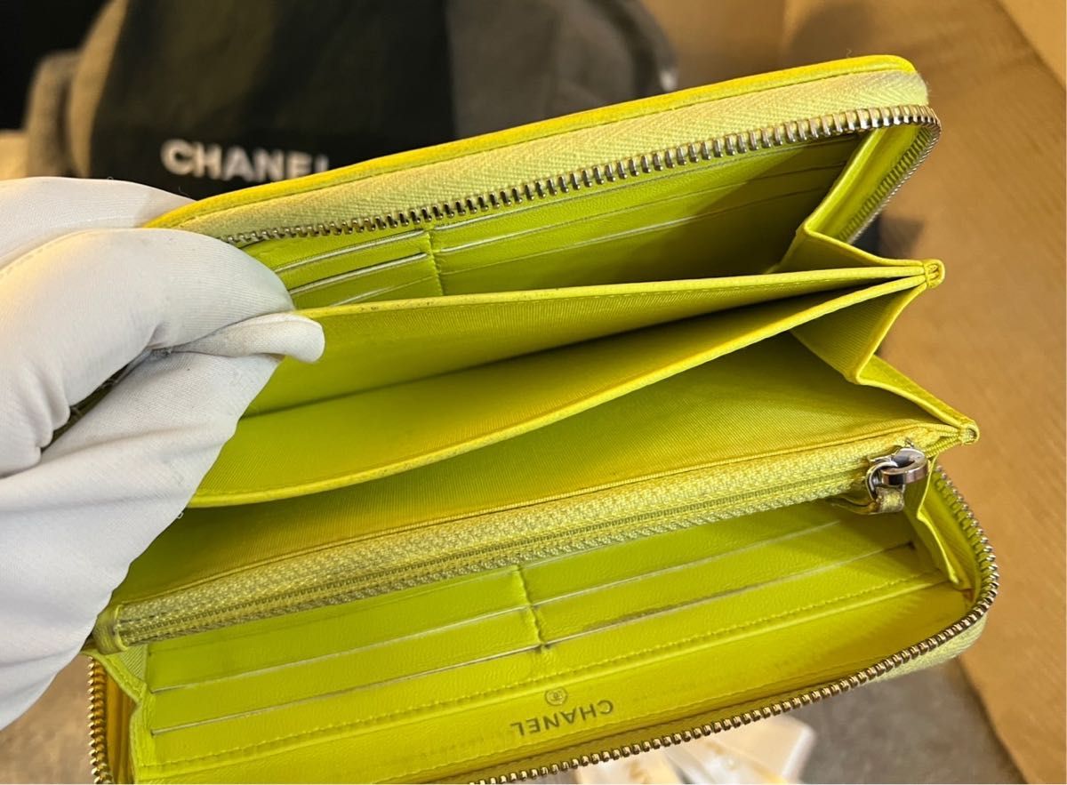 正規品 シャネル ラウンドファスナー長財布 マトラッセ 黒 黄緑 正規品 シャネル ラウンドファスナー長財布 マトラッセ 黒 黄緑