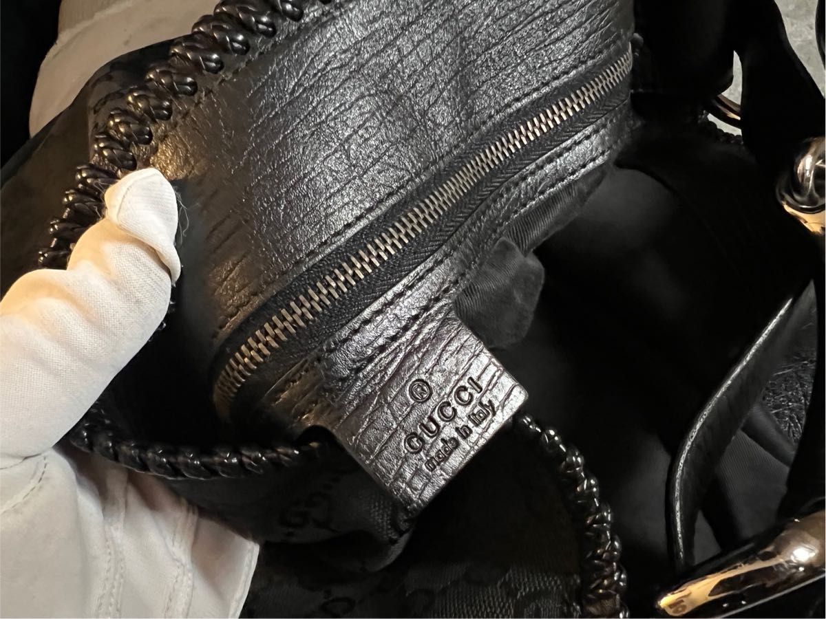 GUCCI ホースビット トートバッグ GGキャンバス ブラック 総柄 GUCCI ホースビット トートバッグ GGキャンバス ブラック 総柄