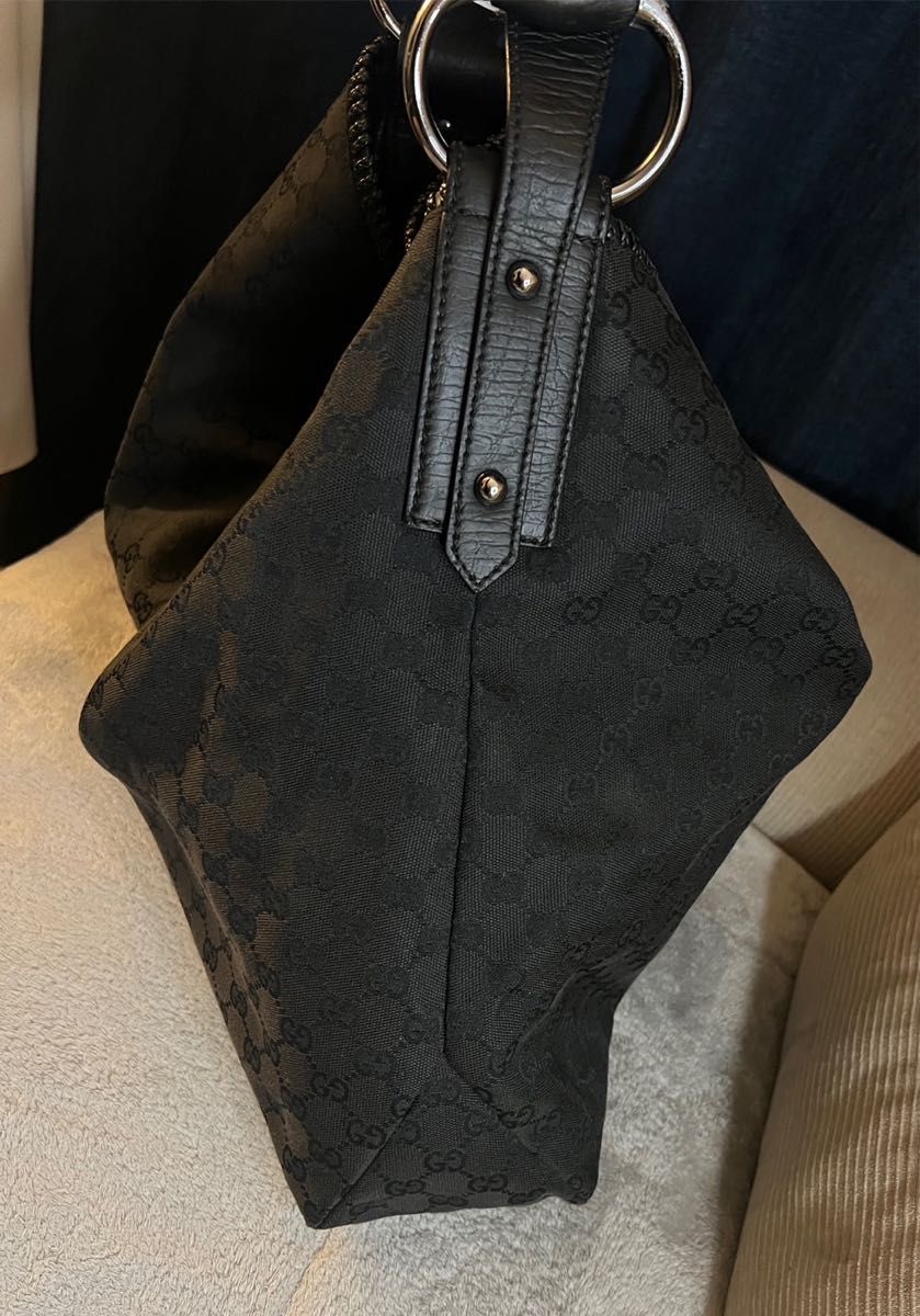 GUCCI ホースビット トートバッグ GGキャンバス ブラック 総柄 GUCCI ホースビット トートバッグ GGキャンバス ブラック 総柄