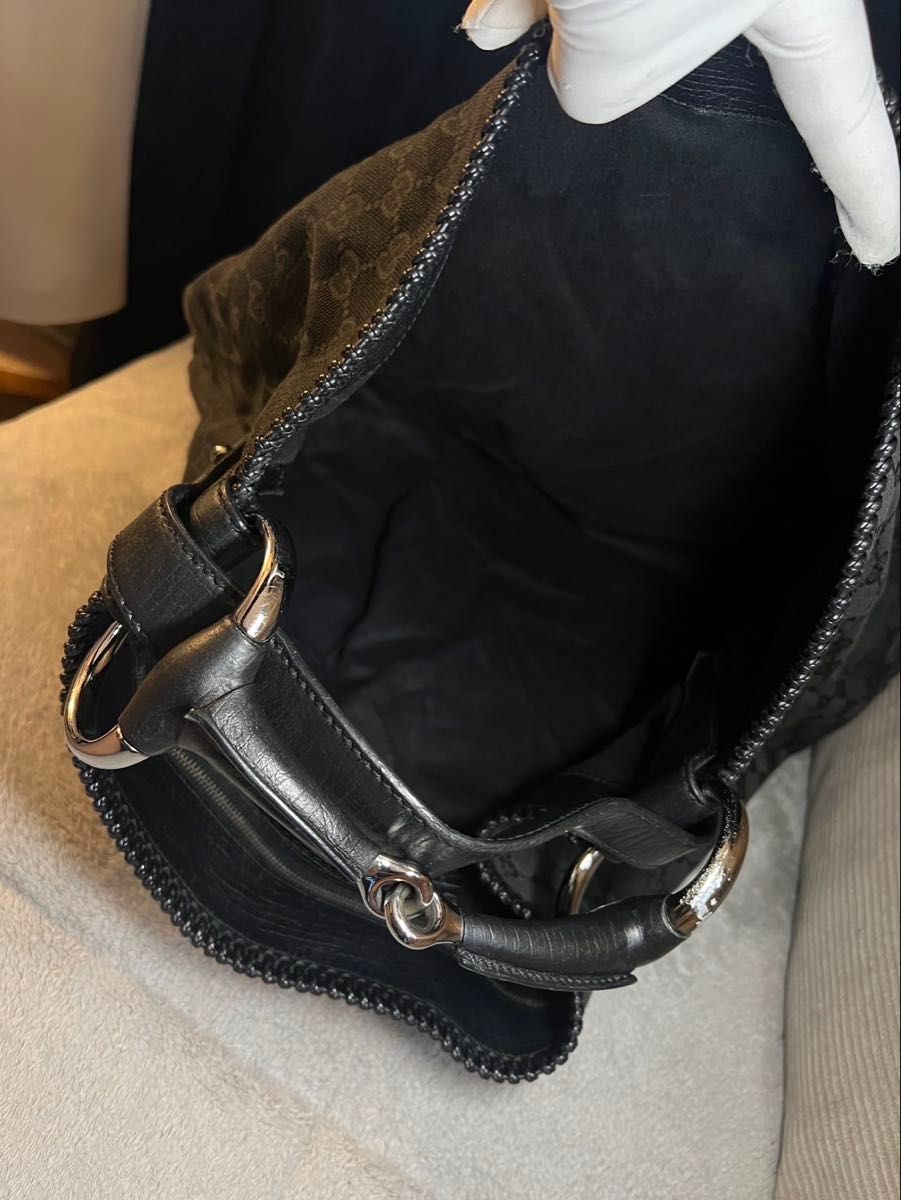 GUCCI ホースビット トートバッグ GGキャンバス ブラック 総柄 GUCCI ホースビット トートバッグ GGキャンバス ブラック 総柄