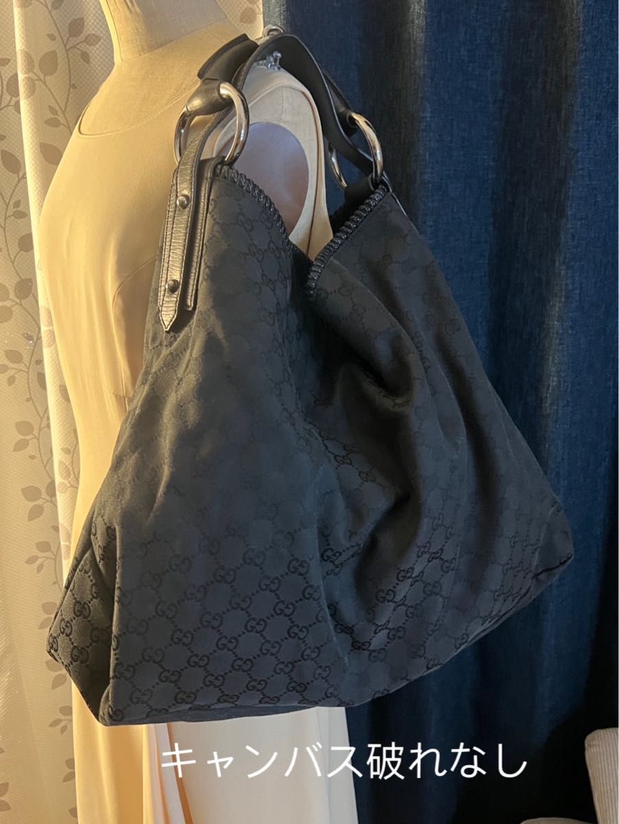 GUCCI ホースビット トートバッグ GGキャンバス ブラック 総柄 GUCCI ホースビット トートバッグ GGキャンバス ブラック 総柄
