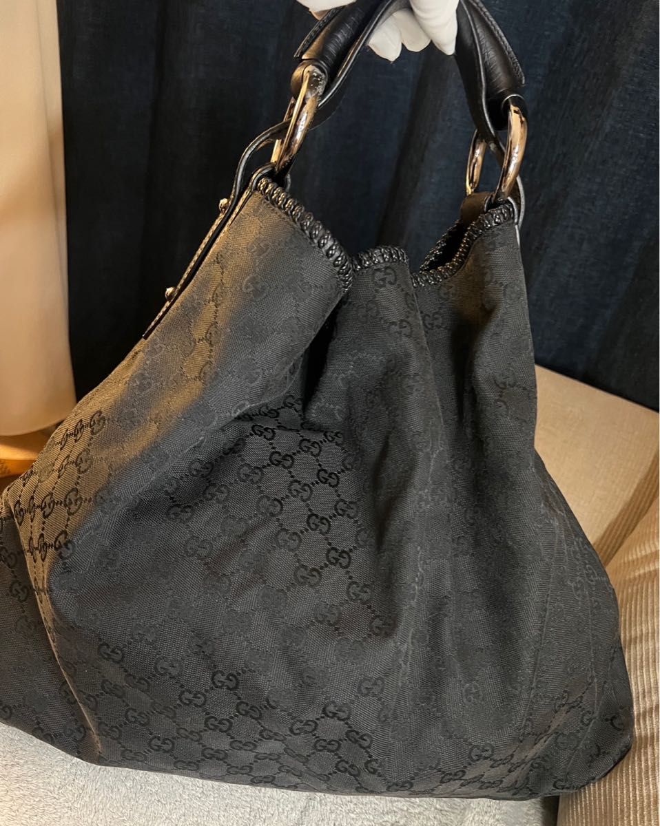 GUCCI ホースビット トートバッグ GGキャンバス ブラック 総柄 GUCCI ホースビット トートバッグ GGキャンバス ブラック 総柄