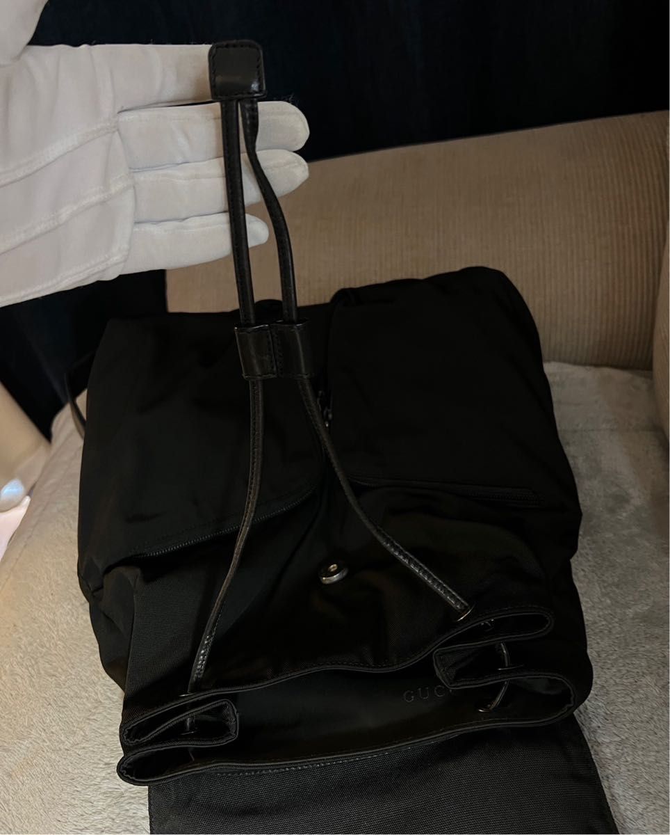 正規品 グッチ リュックサック 巾着 バッグ レザー×キャンバス 正規品 グッチ リュックサック 巾着 バッグ レザー×キャンバス