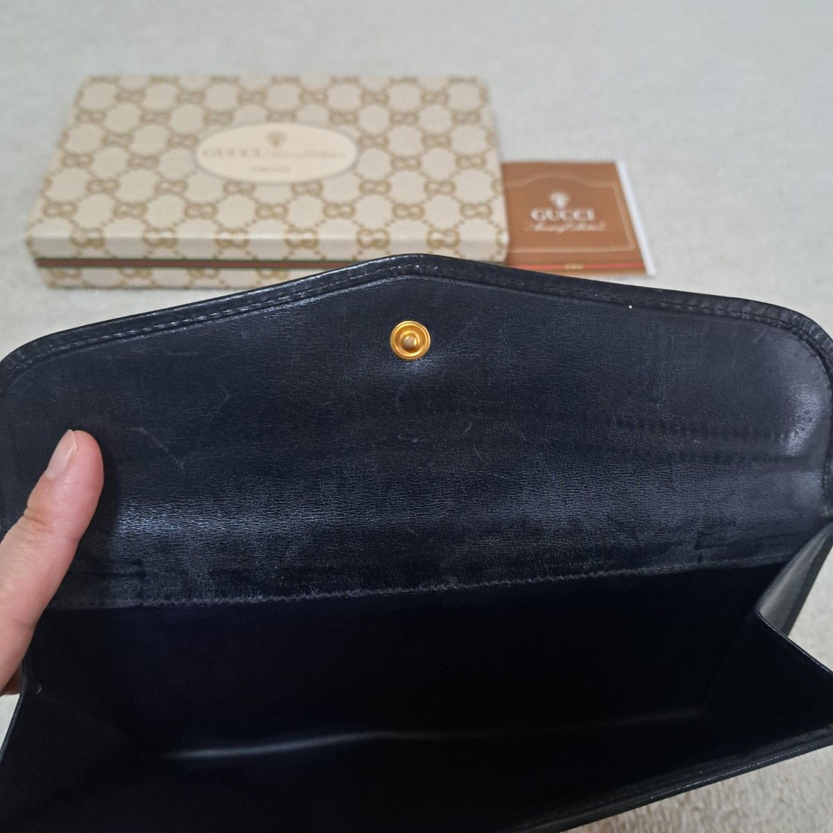 GUCCI オールドグッチ GGプラス シェリーライン 長財布 ネイビー GUCCI オールドグッチ GGプラス シェリーライン 長財布 ネイビー