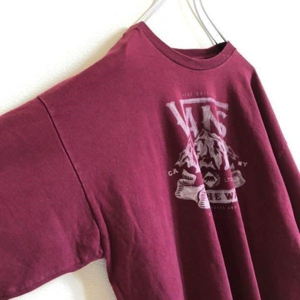 【VANS】バンズ 半袖Tシャツ ビッグロゴ カットソー ワインレッド XLサイズ