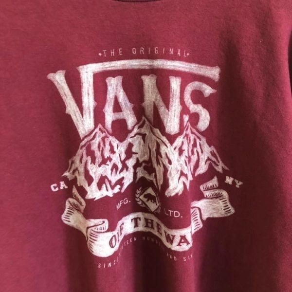 【VANS】バンズ 半袖Tシャツ ビッグロゴ カットソー ワインレッド XLサイズ