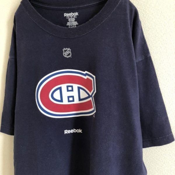 【NHL】リーボック 半袖Tシャツ ビッグロゴ ネイビーブルー Mサイズ モントリオール・カナディアンズ Reebok Montreal Canadiens_画像3