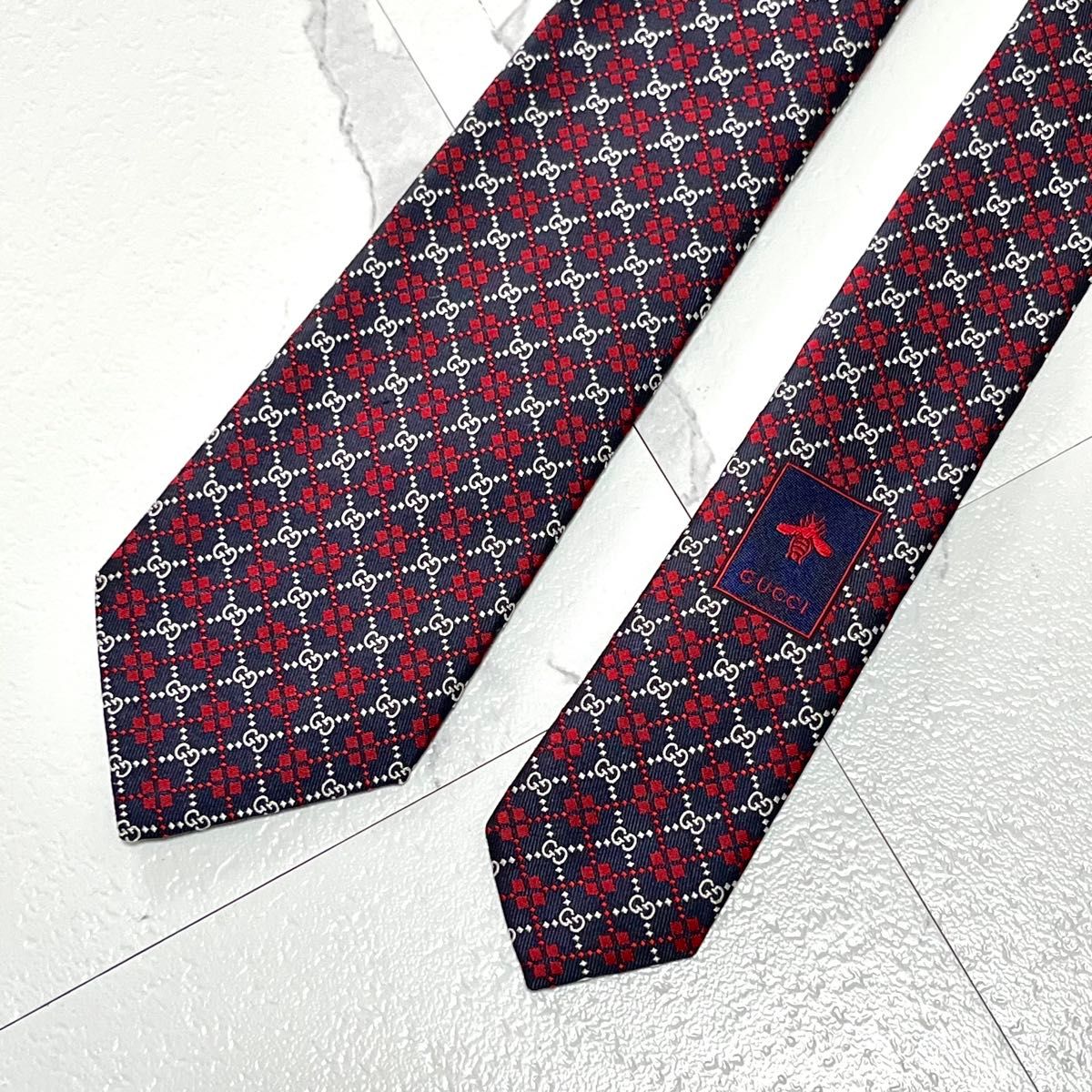 新品同様 極美品 グッチ GUCCI ネクタイ GG ダイヤモンド 総柄 新品同様 極美品 グッチ GUCCI ネクタイ GG ダイヤモンド 総柄