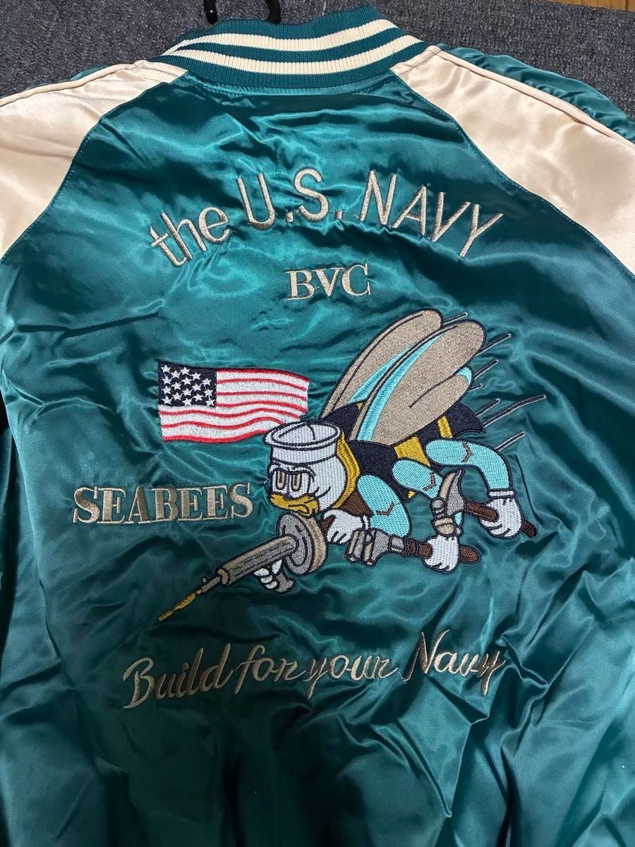 U S NAVY スカジャン 両面刺繍 SEA BEES ターコイズブルー XXL U S NAVY スカジャン 両面刺繍 SEA BEES ターコイズブルー XXL