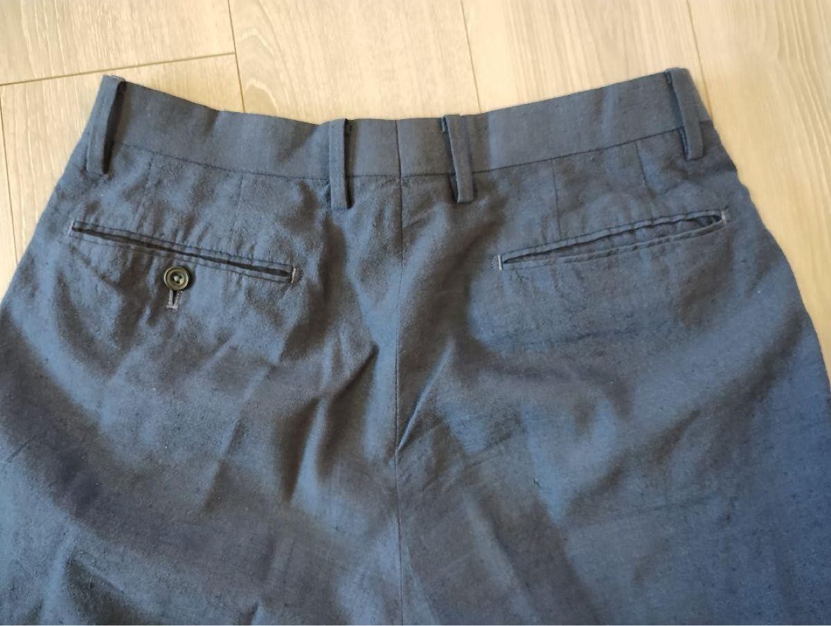 COMOLI (コモリ) リネン ウール 2タックパンツ ネイビー サイズ1 COMOLI (コモリ) リネン ウール 2タックパンツ ネイビー サイズ1