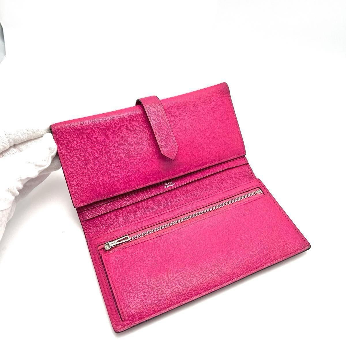 HERMES エルメスベアンデュプリ三つ折り財布 長財布ピンクローズ HERMES エルメスベアンデュプリ三つ折り財布 長財布ピンクローズ