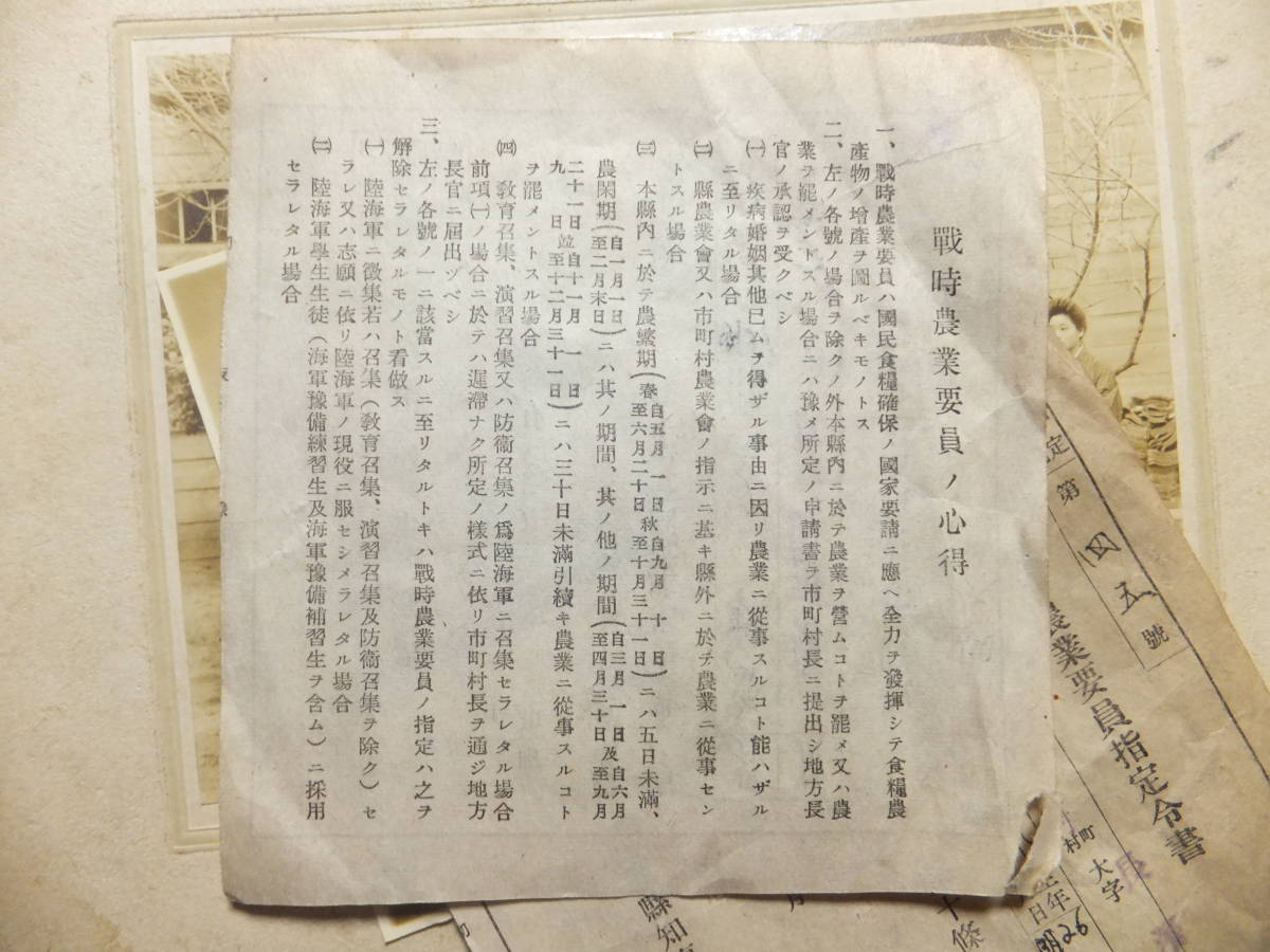 　＊　大判古写真と「戦時農業要員指定令書」指定番号/連番 2枚 新潟県 戦時/歴史資料　＊ _画像4