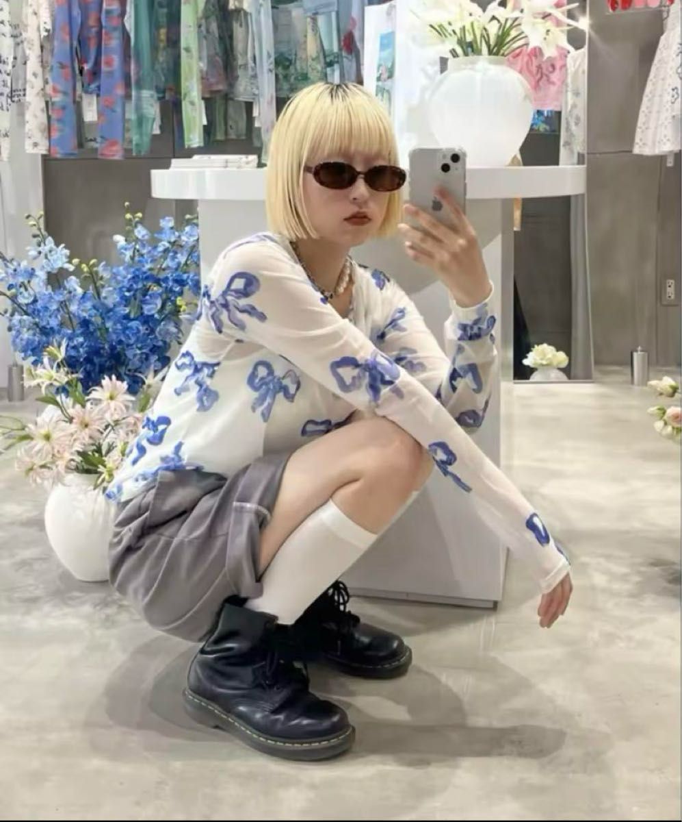 POPPY あさぎーにょ リボンシースルートップス ラウンドネック POPPY あさぎーにょ リボンシースルートップス ラウンドネック
