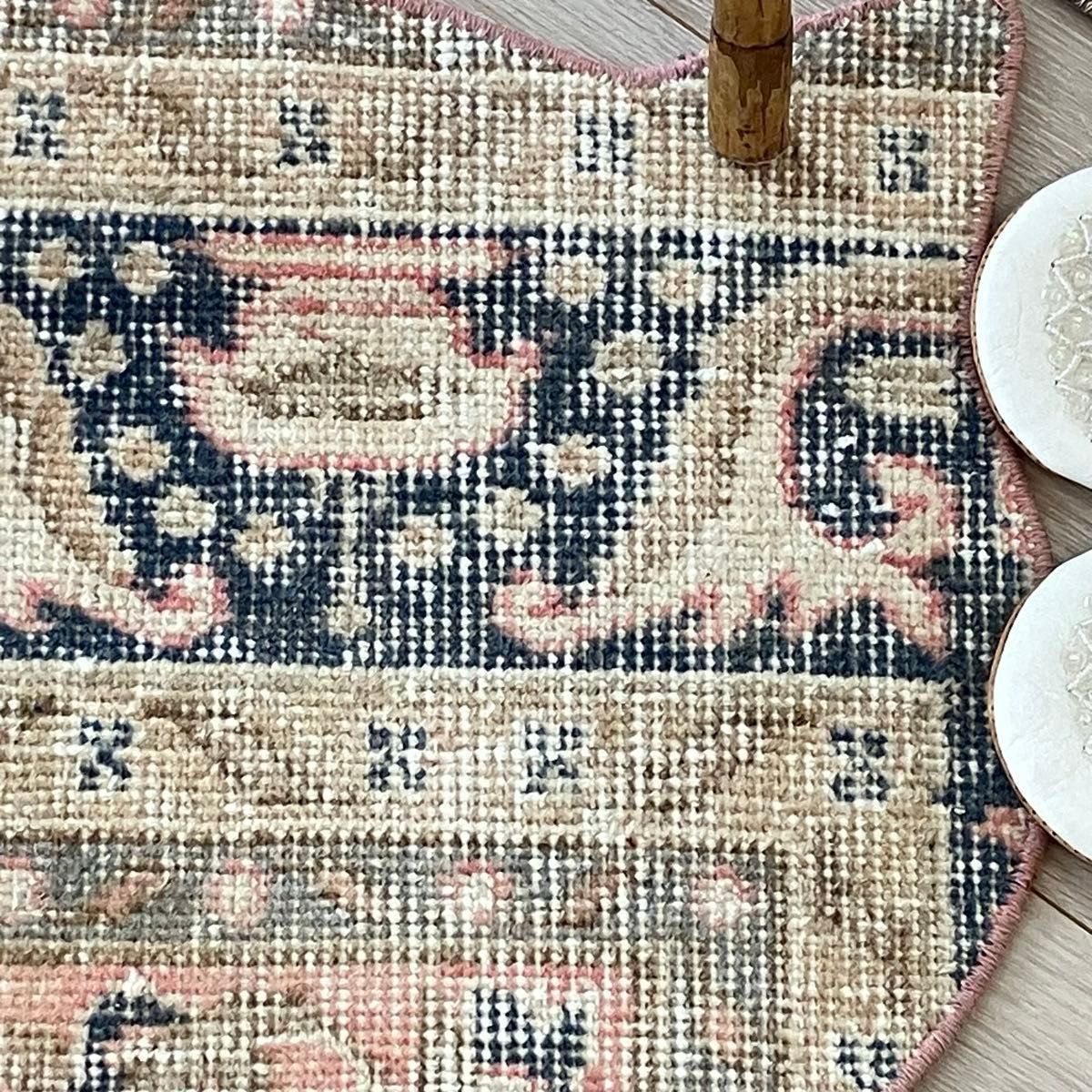 ②猫型ラグ 50×39 ペールピンク くすみブルー トルコ ②猫型ラグ 50×39 ペールピンク くすみブルー トルコ