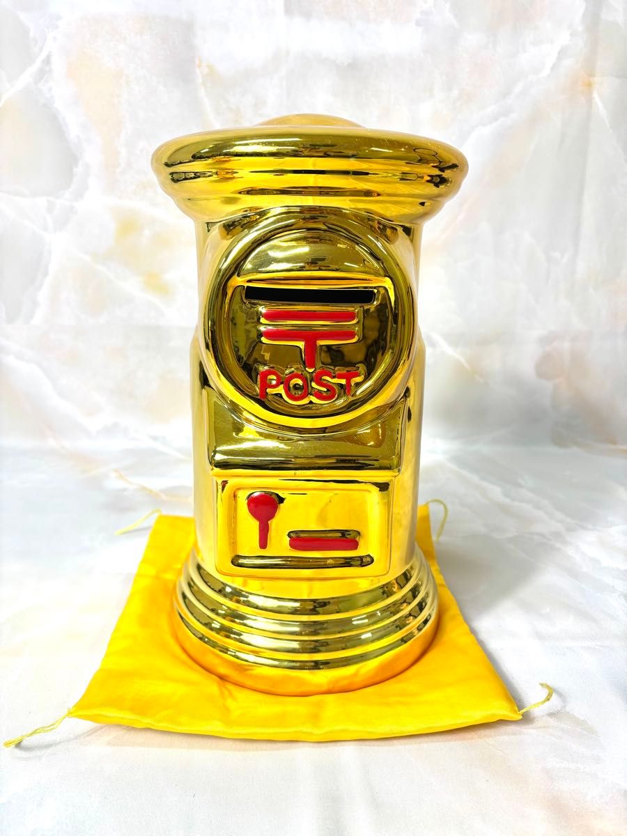 郵便局オリジナル 金色ポスト型 大型陶器製貯金箱/座布団付き 郵便局オリジナル 金色ポスト型 大型陶器製貯金箱/座布団付き