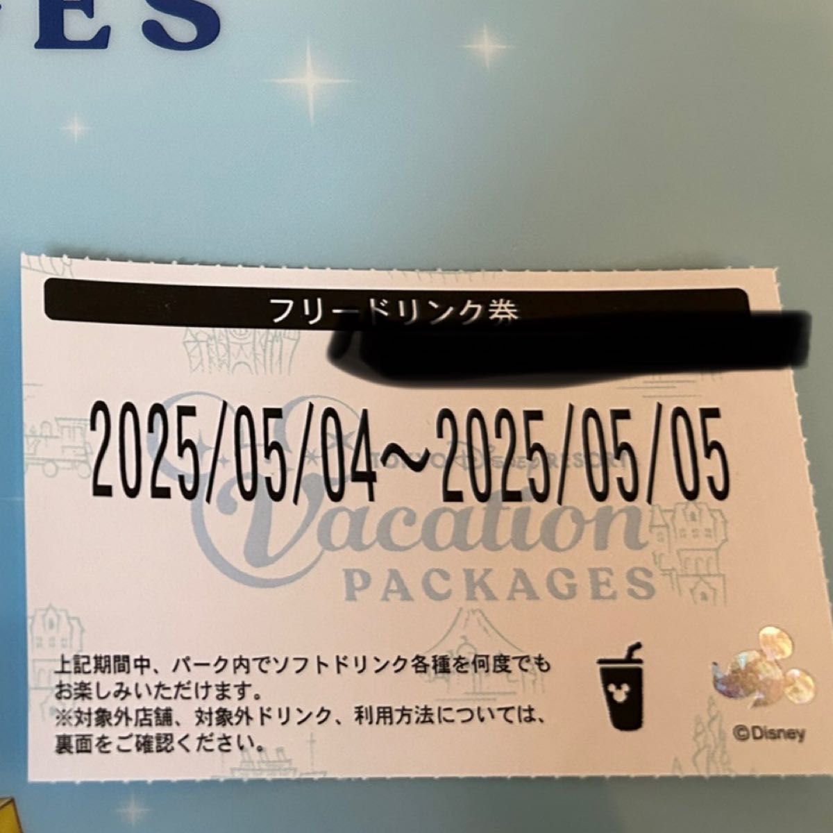 ディズニー バケーションパッケージ フリードリンク券 1枚 ディズニー バケーションパッケージ フリードリンク券 1枚
