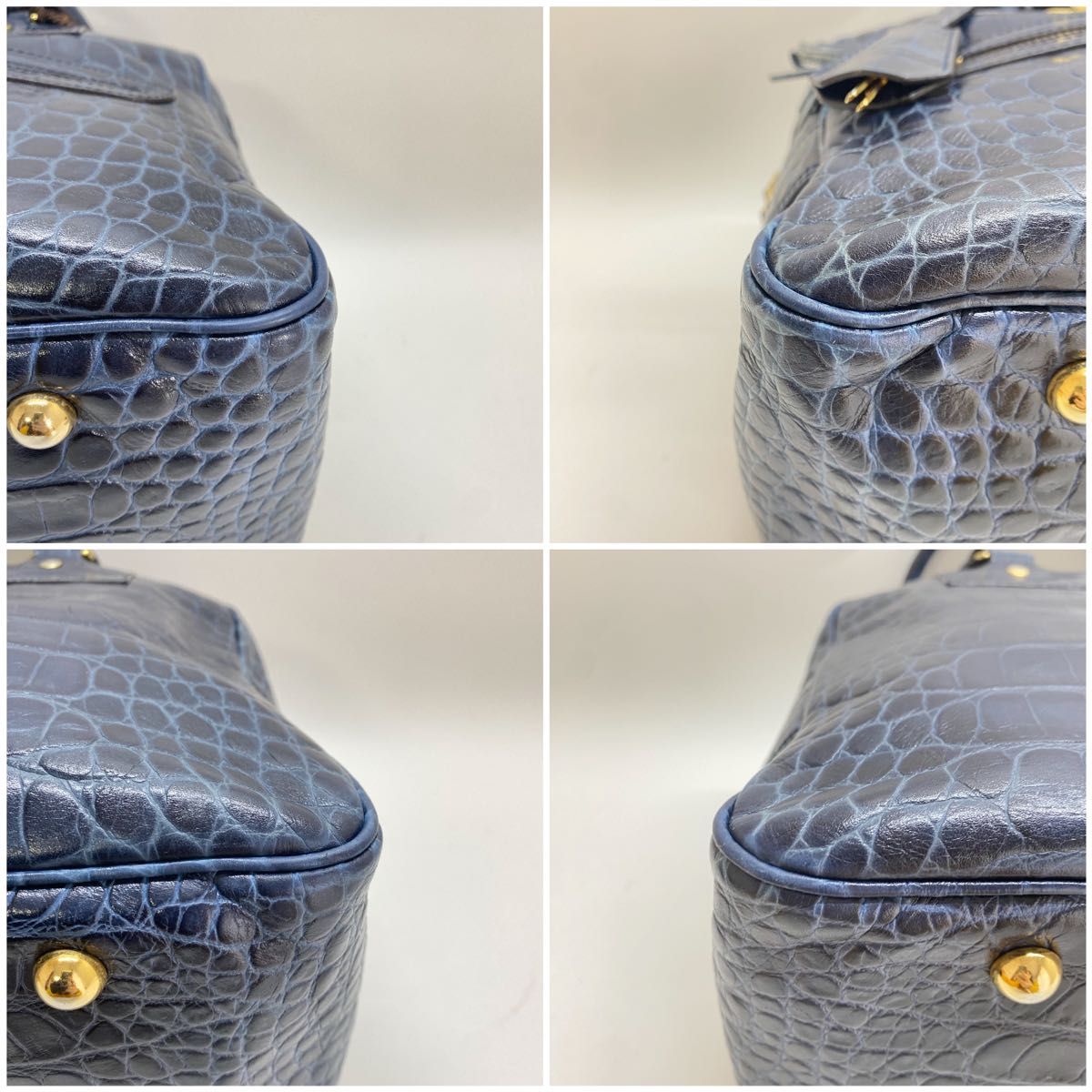 美品タグ付き】J&M DAVIDSON クロコ 型押しレザー ネイビー 美品タグ付き】J&M DAVIDSON クロコ 型押しレザー ネイビー
