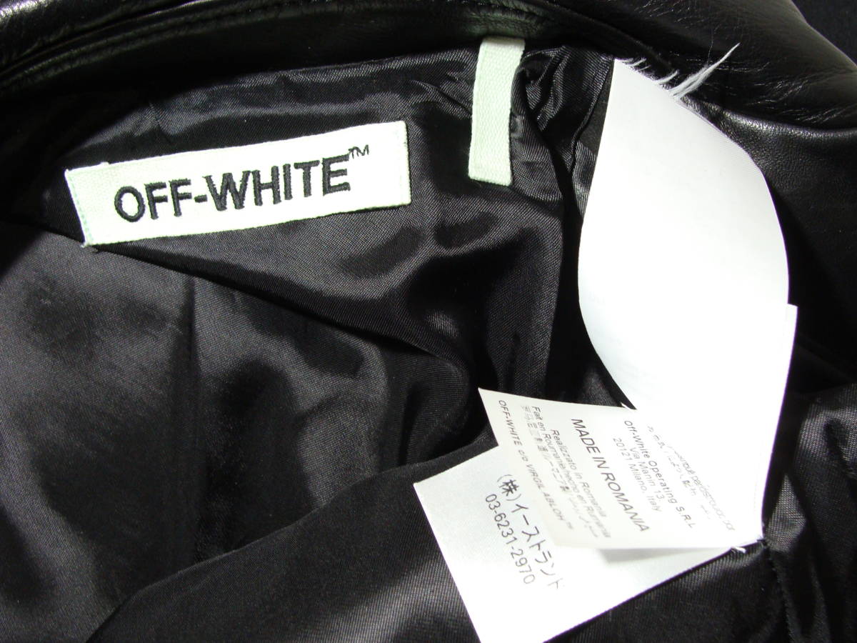 OFF-WHITE オフホワイト ◇ カウ カーフ レザー 牛 皮 革 ダブル ライダース ジャケット ◇ バック バイアス プリント_画像4