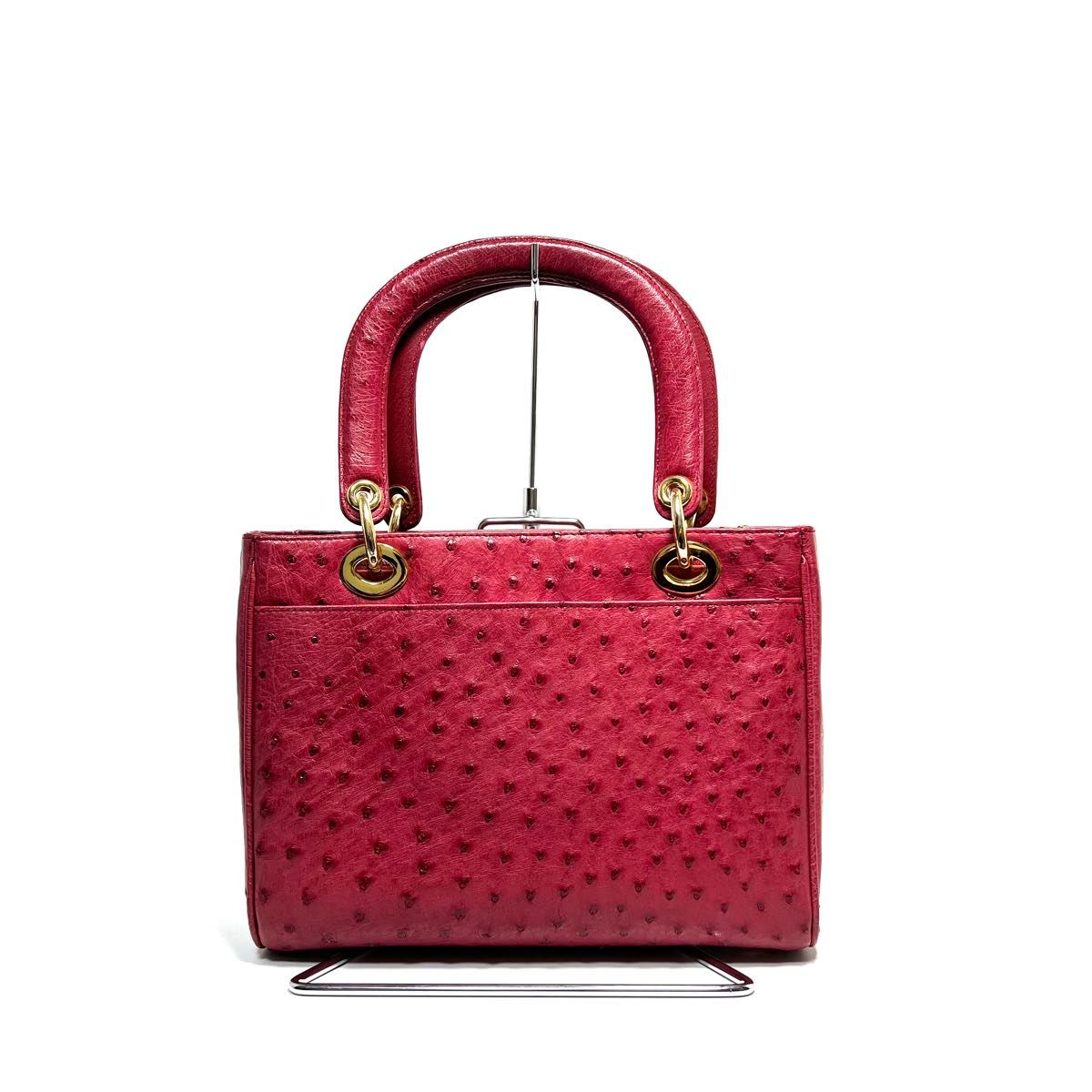 美品】Ostrich leather オーストリッチ ダチョウ革/ゴールド金具 美品】Ostrich leather オーストリッチ ダチョウ革/ゴールド金具
