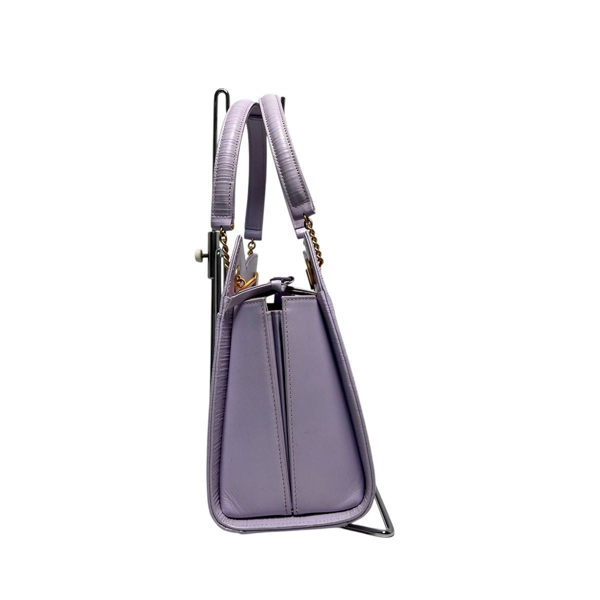 美品】HANAE MORI ハナエモリ 森英恵/ハート金具/パープル系色 美品】HANAE MORI ハナエモリ 森英恵/ハート金具/パープル系色