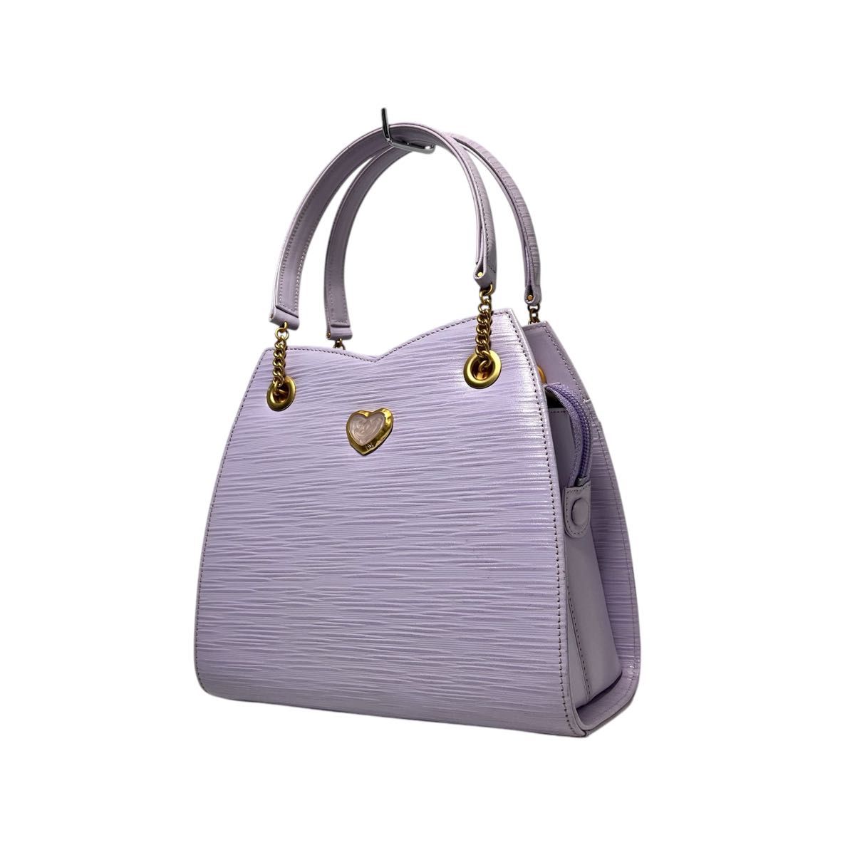 美品】HANAE MORI ハナエモリ 森英恵/ハート金具/パープル系色 美品】HANAE MORI ハナエモリ 森英恵/ハート金具/パープル系色