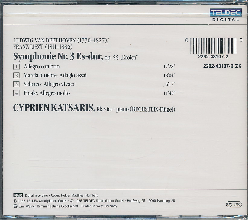 シプリアン・カツァリス Cyprien Katsaris（ピアノ）　ベートーヴェン／リスト：交響曲第3番 Op.55「英雄」　未開封品／輸入盤_画像2