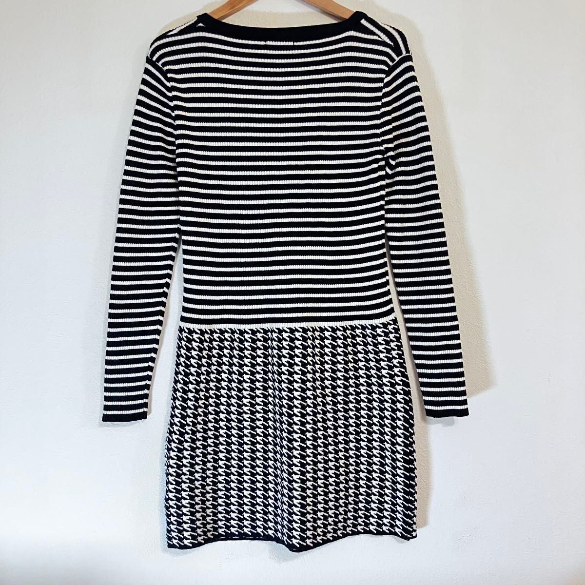 極美品 ニットワンピース 長袖ニットスカート ボーダー/千鳥格子 極美品 ニットワンピース 長袖ニットスカート ボーダー/千鳥格子